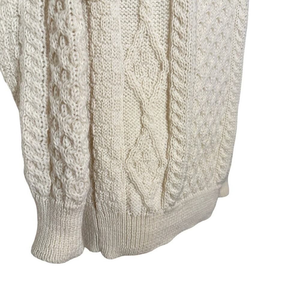 Aran Crafts Ireland 100% Wool Cable Knit Chunky Knit Fisherman Sweater Ivory S - Picture 8 of 16